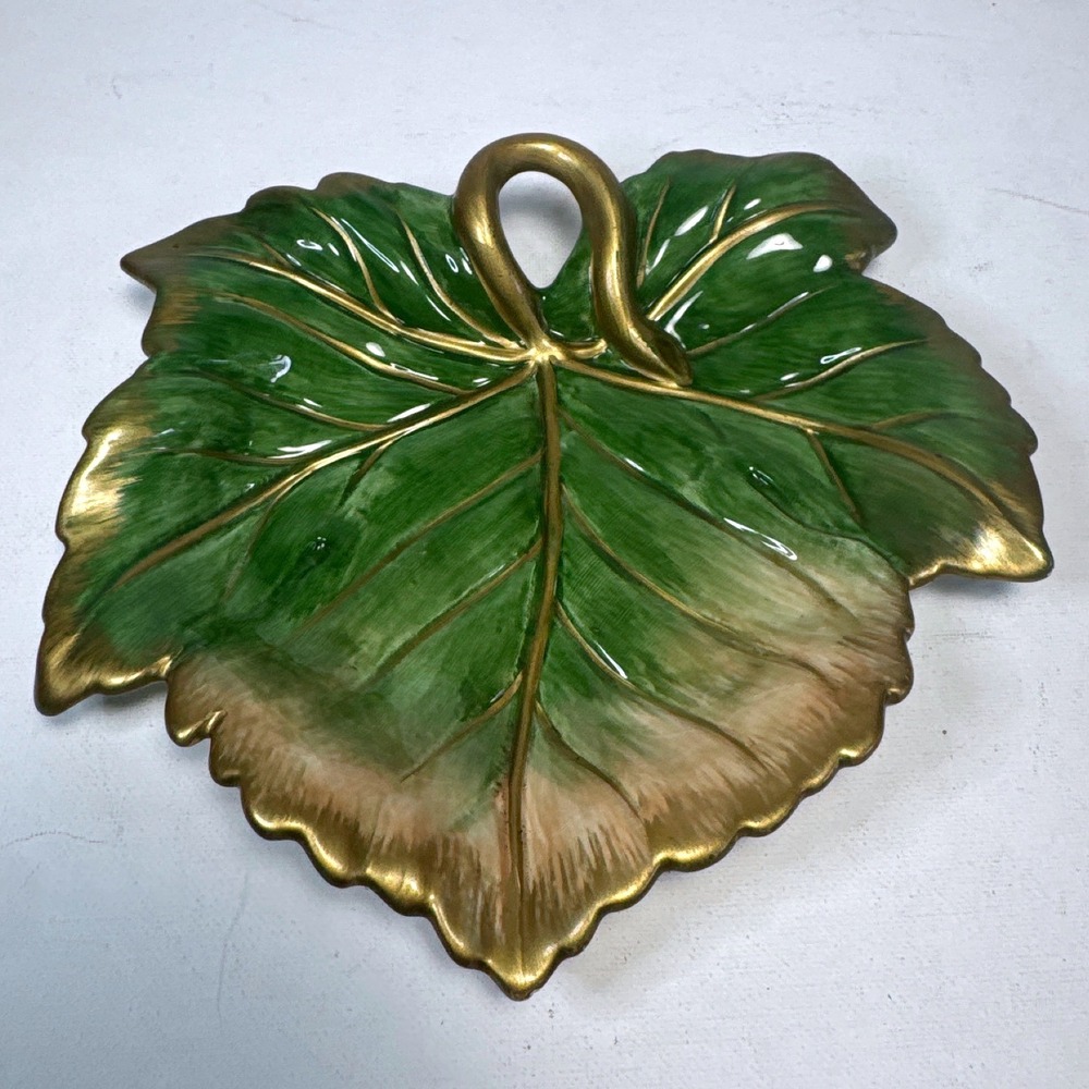 Fitz and Floyd Classics Renaissance Leaf Dish Green Gold Good Hand Crafted 8in